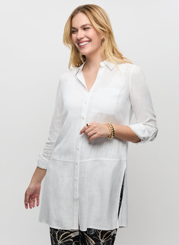 laura Linen Blend Button-Down Tunic