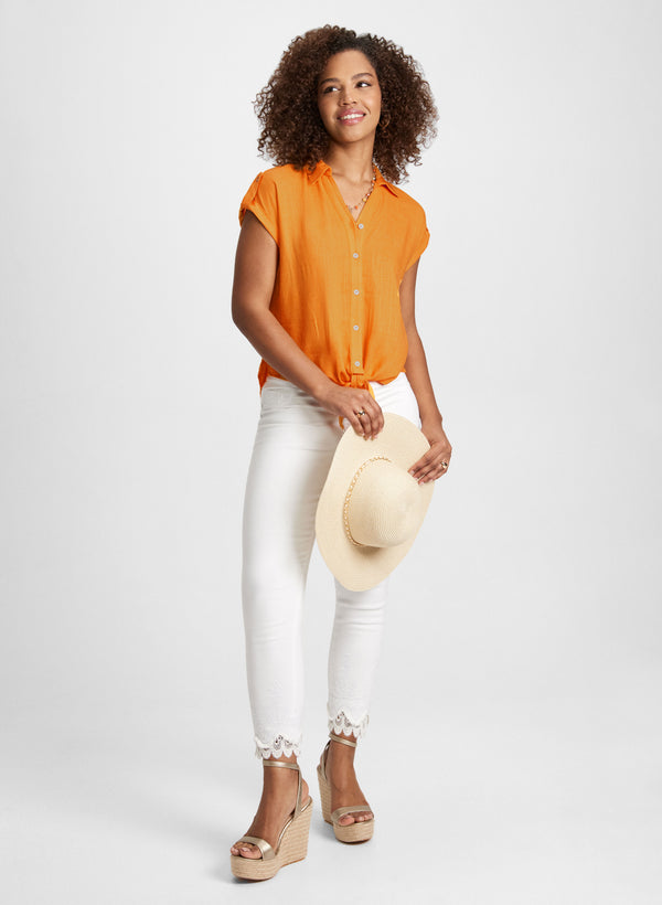 Laura Linen Blend Knotted Blouse