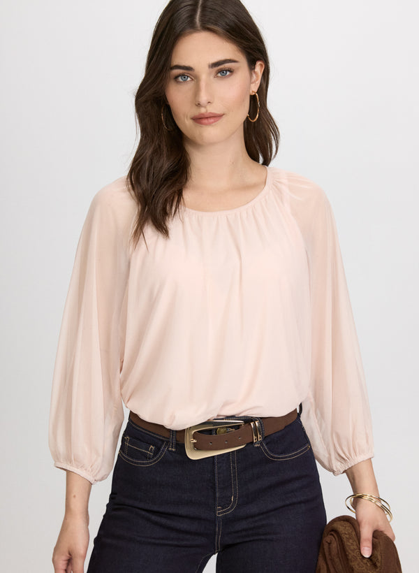 laura Mesh Balloon Sleeve Top