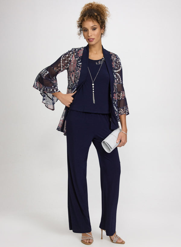 laura Mesh Paisley Jacket Top & Pants Set