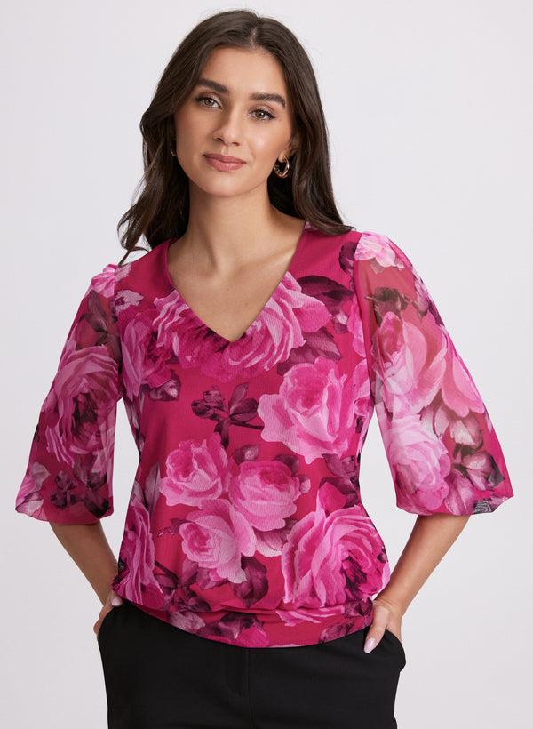 Laura Mesh Rose Print Top