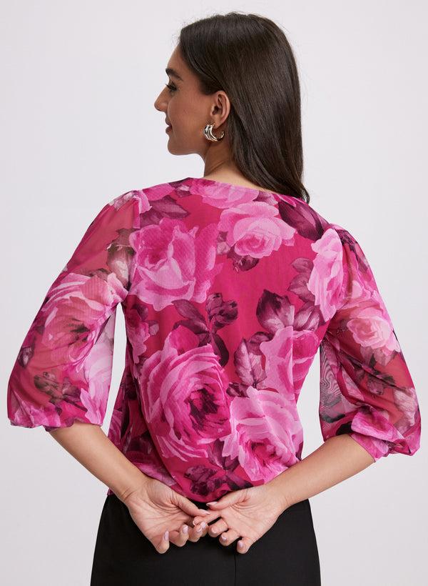 Laura Mesh Rose Print Top