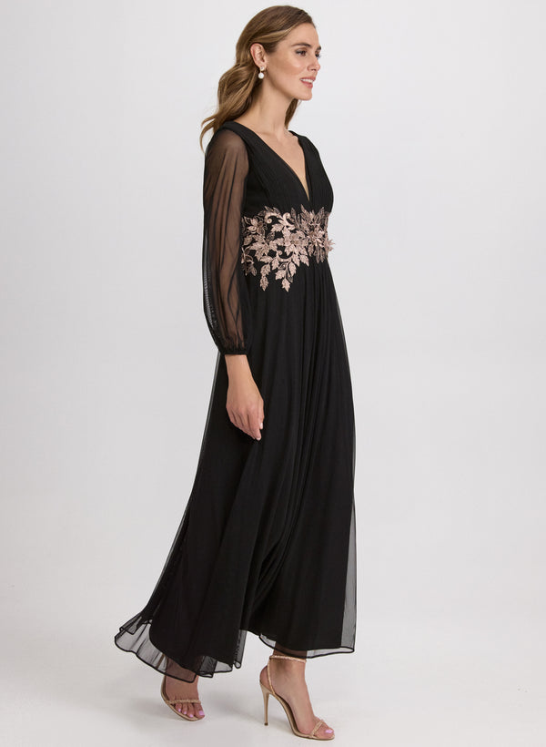 Laura Metallic Floral Appliqué Dress