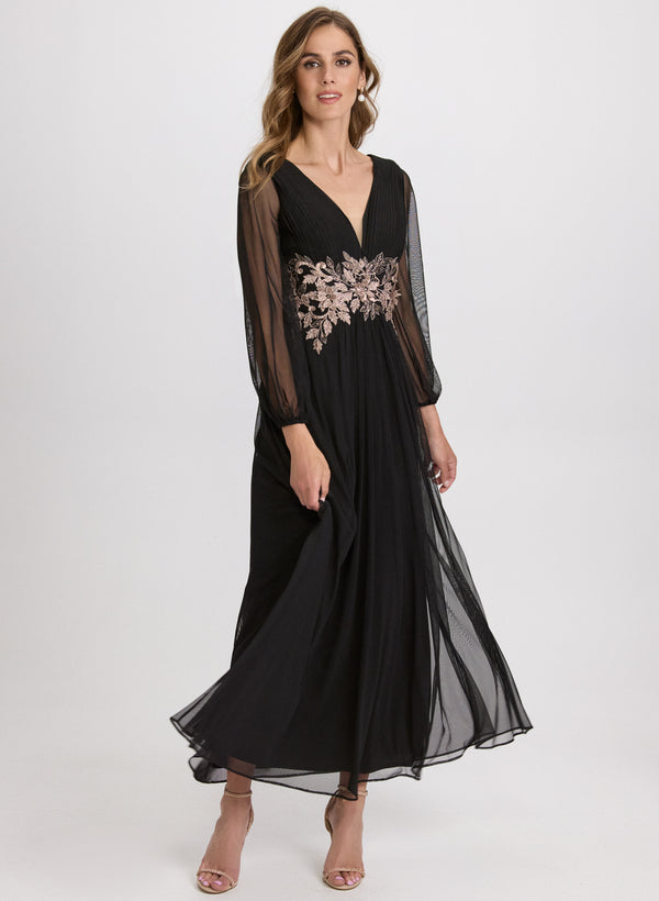 laura Metallic Floral Appliqué Dress