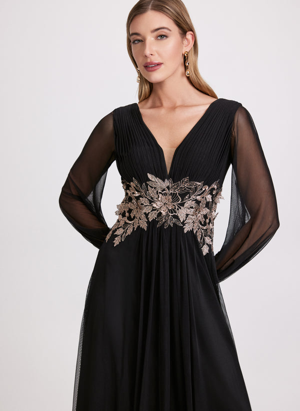 Laura Metallic Floral Embroidered Dress