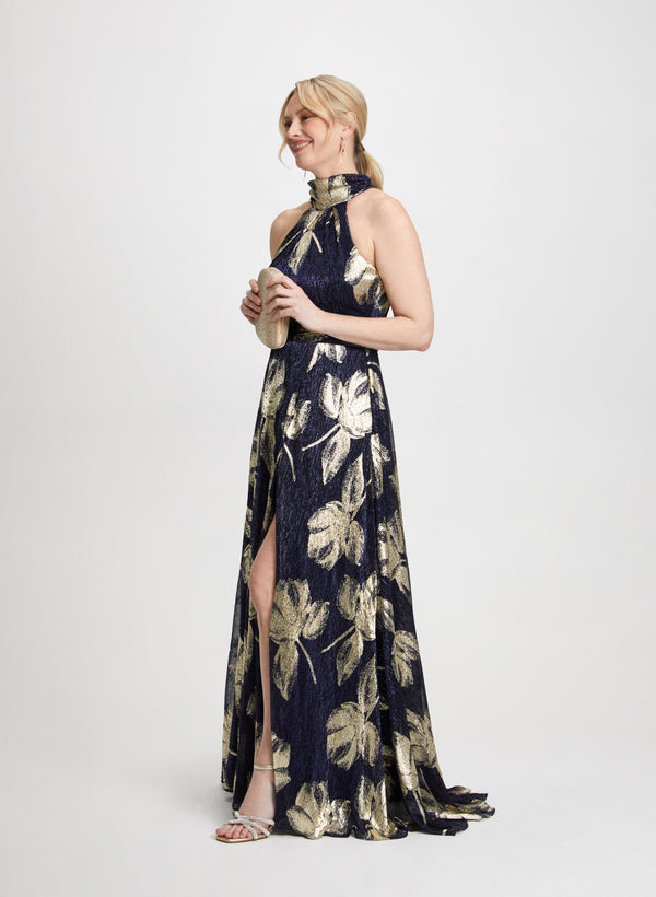 Laura Metallic Halter Neck Dress
