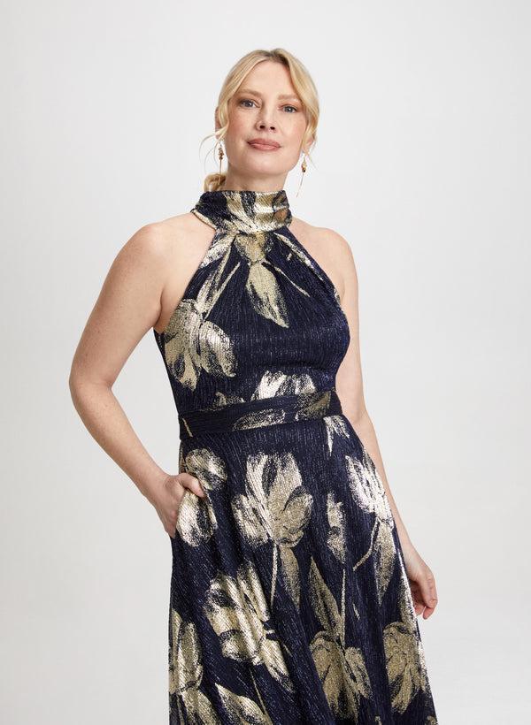 Laura Metallic Halter Neck Dress