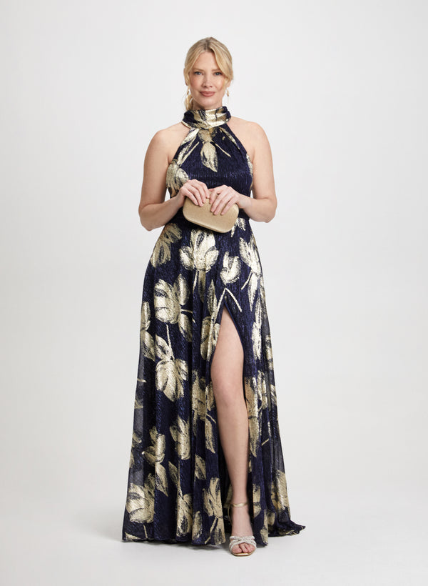 laura Metallic Halter Neck Dress