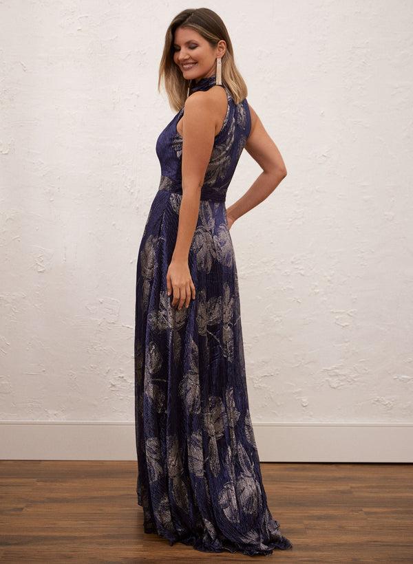 Laura Metallic Halter Neck Dress