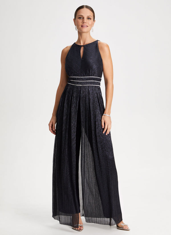 laura Metallic Halter Neck Jumpsuit