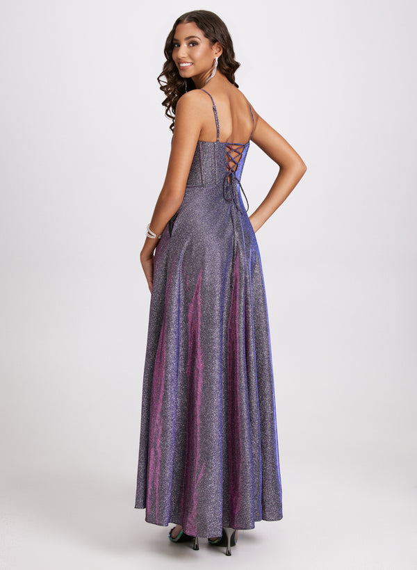 Laura Metallic High Slit Dress