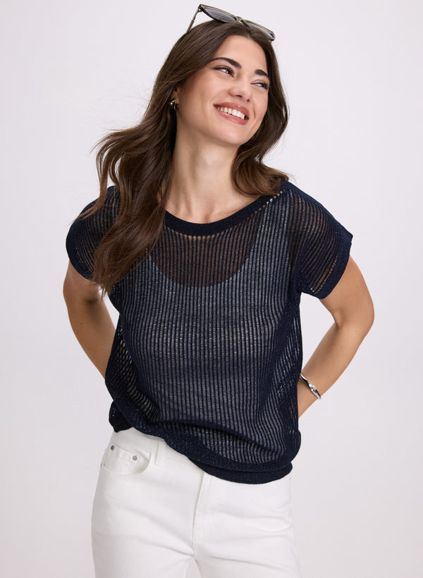 laura Metallic Knit Pullover