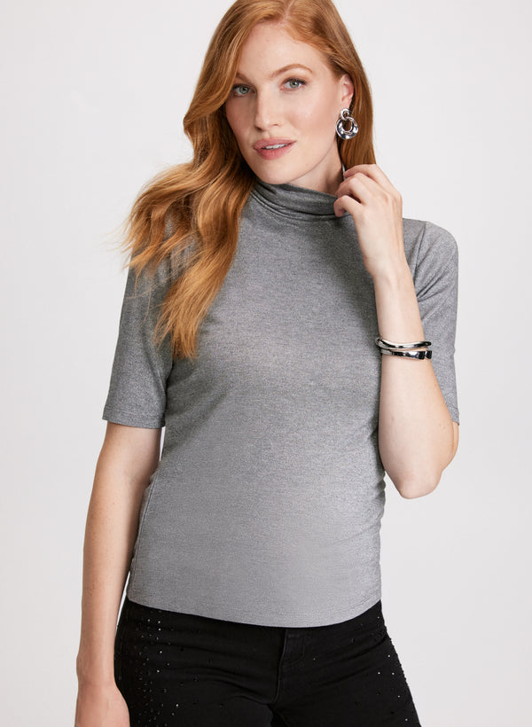 Laura Metallic Knit Turtleneck Top