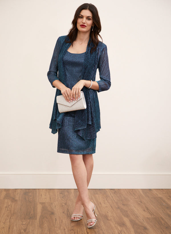 laura Metallic Plisse Dress & Jacket Set