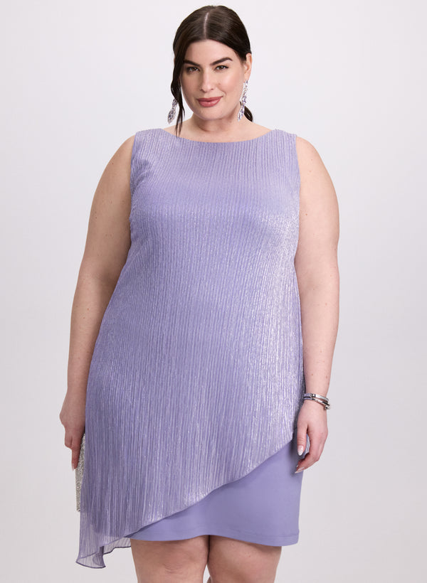 Laura Metallic Plissé Overlay Dress