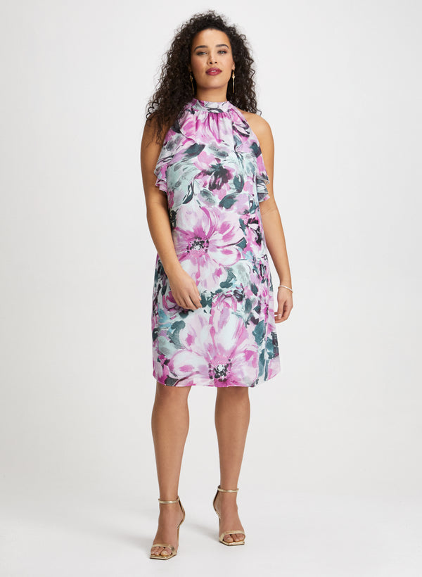 laura Mock Neck Floral Print Dress