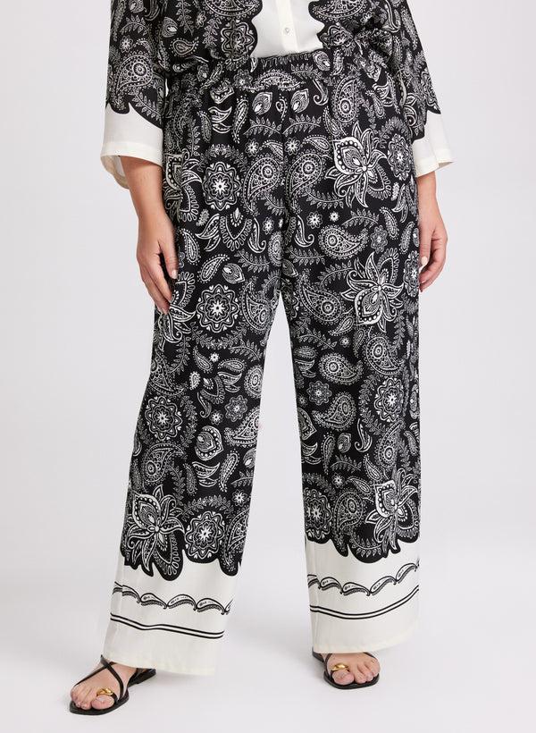 laura Olivia Contrast Paisley Wide-Leg Pants
