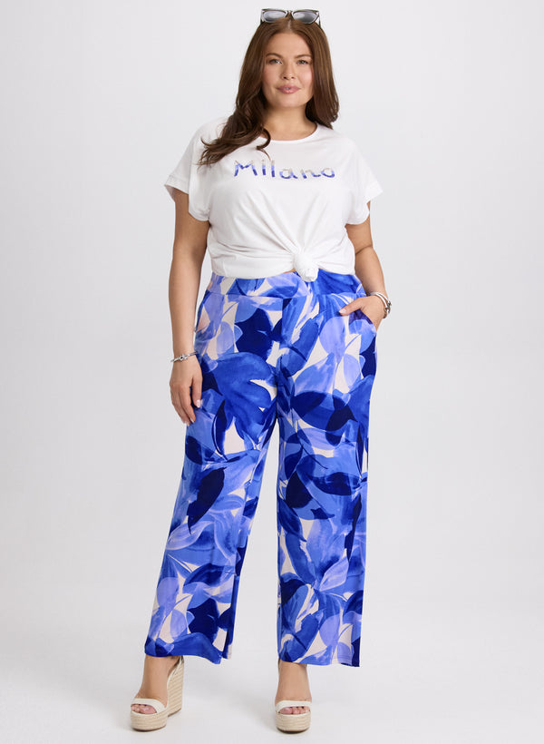 Laura Olivia Leaf Print Wide-Leg Pants
