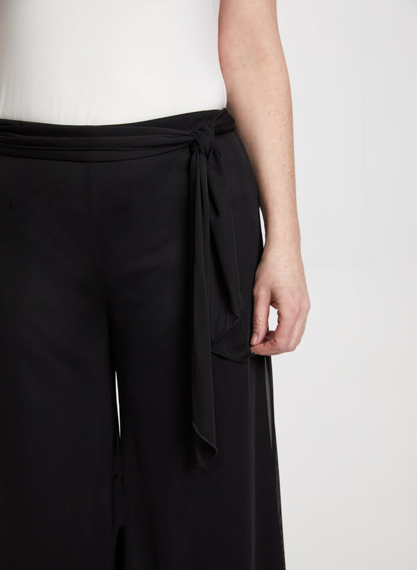 Laura Olivia Mesh Overlay Wide-Leg Pants - Regular