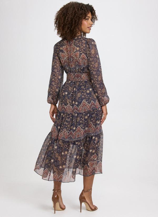 Laura Paisley Belted Midi Dress