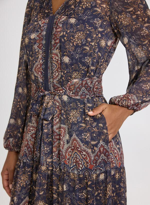 Laura Paisley Belted Midi Dress
