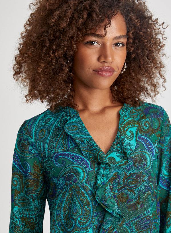 Laura Paisley Print Ruffle Blouse