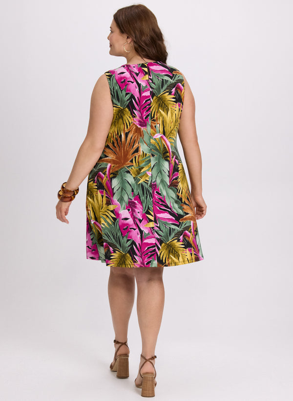 Laura Palm Print A-Line Dress