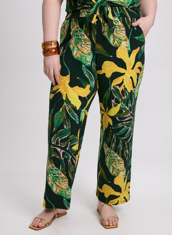 laura Palm Print Wide-Leg Pants