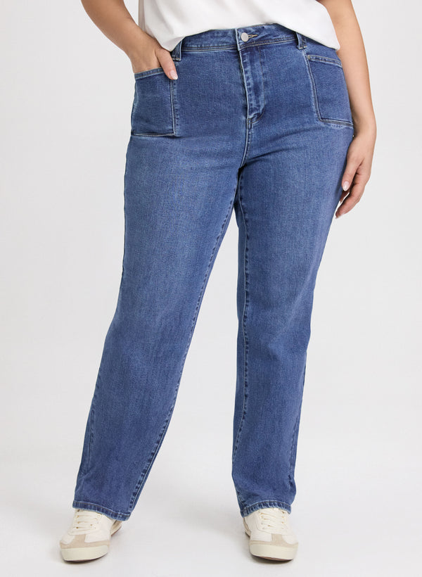 laura Patch Pocket Straight-Leg Jeans