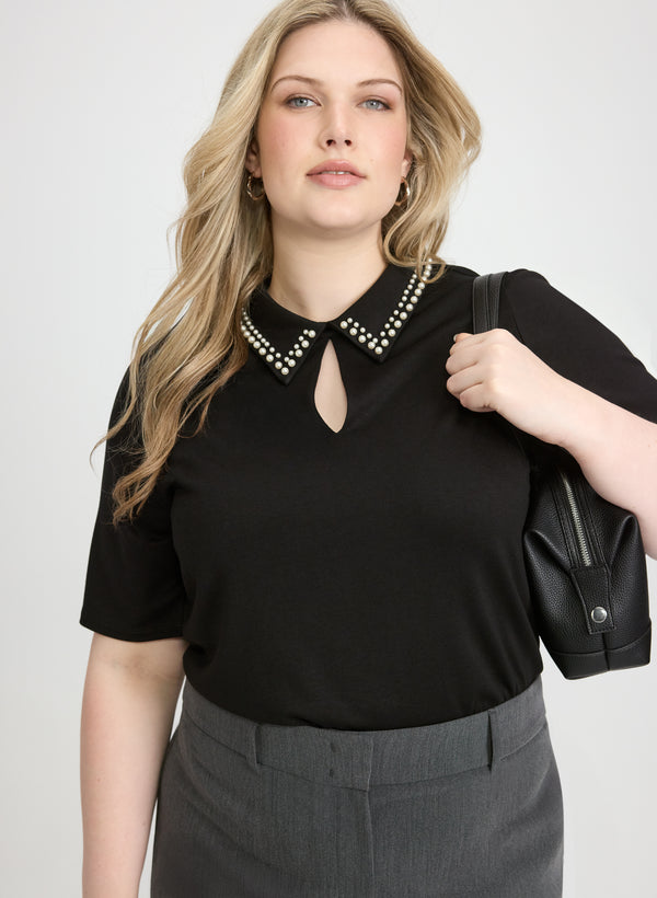 laura Pearl Collar Top