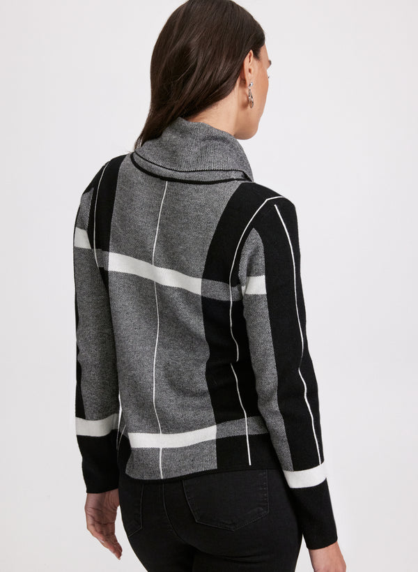 Laura Plaid Cowl Neck Sweater