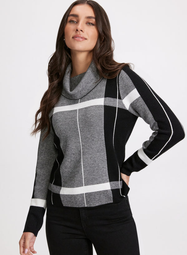 laura Plaid Cowl Neck Sweater