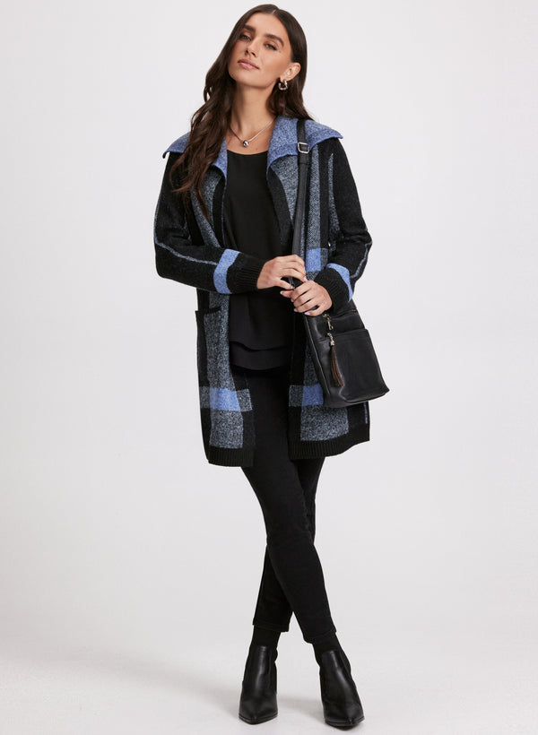 Laura Plaid Print Open-Front Cardigan