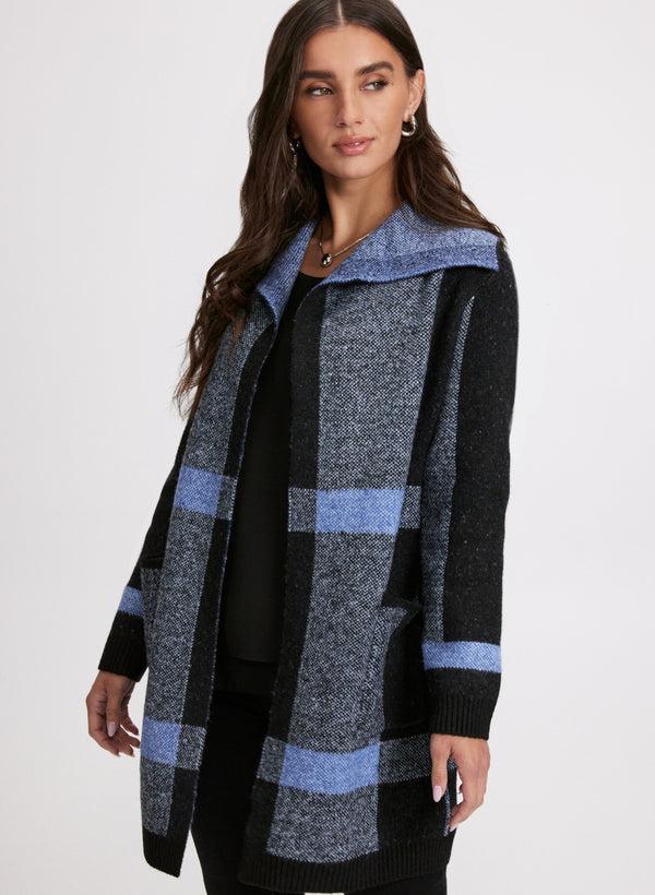 laura Plaid Print Open-Front Cardigan