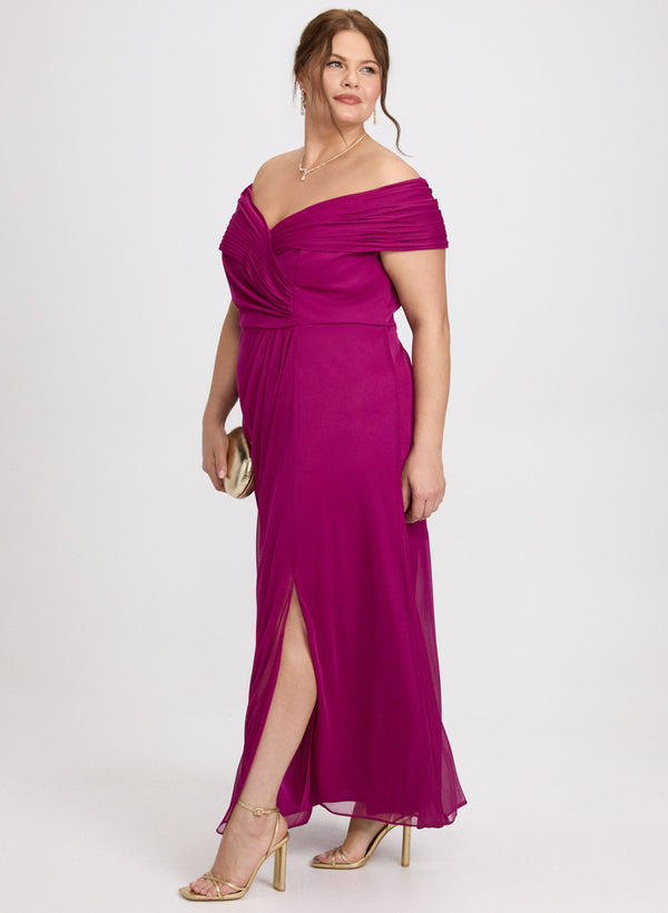 Laura Pleated Off-Shoulder Dress