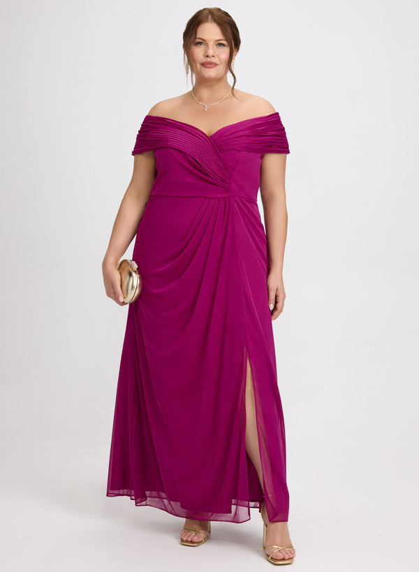 laura Pleated Off-Shoulder Dress