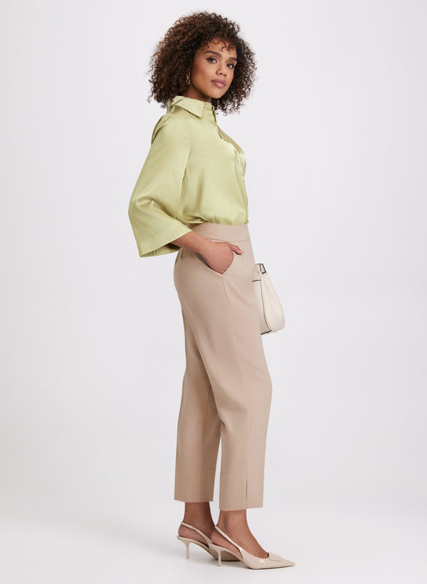 Laura Pleated Slim-Leg Pants