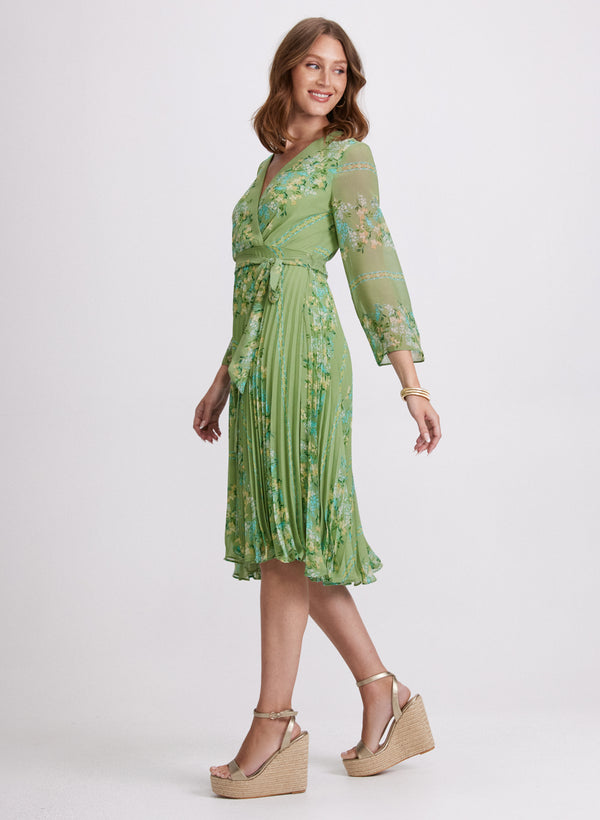 Laura Plissé Floral Placement Print Dress