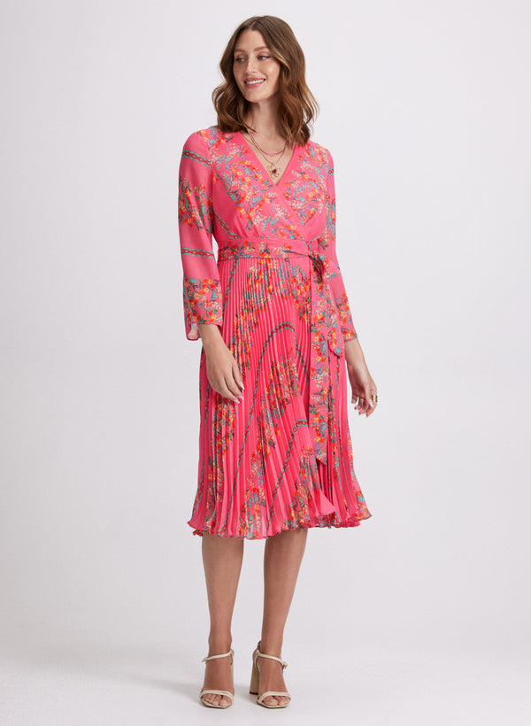 laura Plissé Floral Placement Print Dress