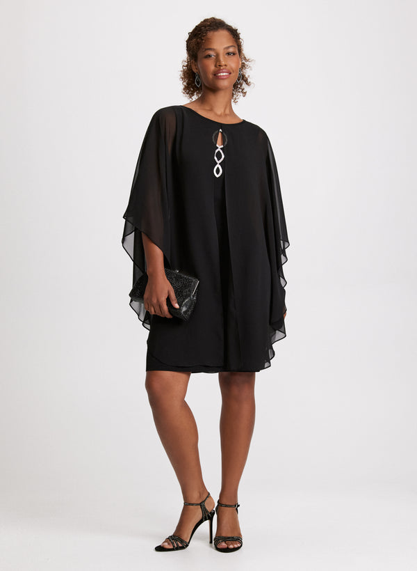 laura Poncho Effect Chiffon Dress