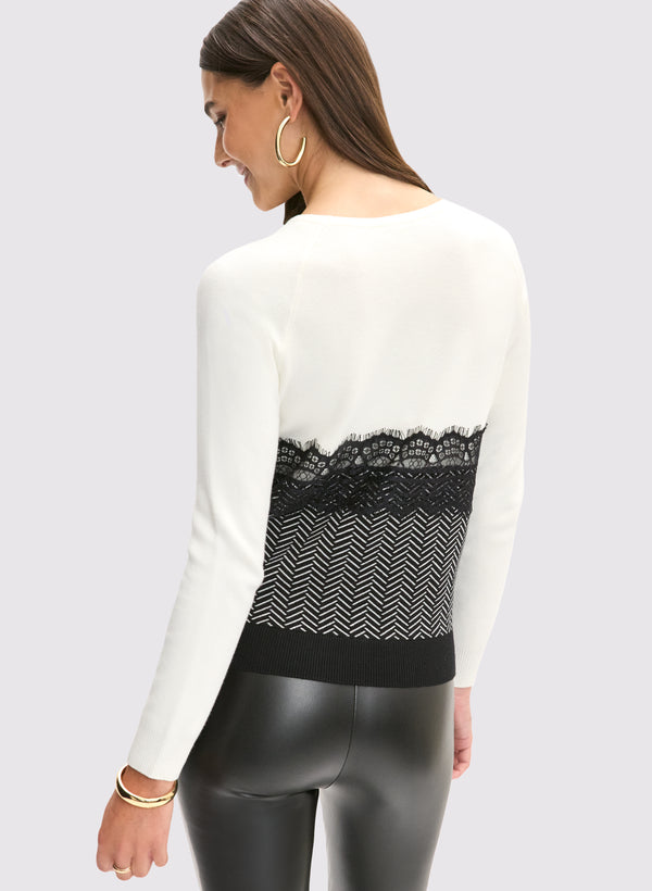Laura Printed Lace Overlay Sweater