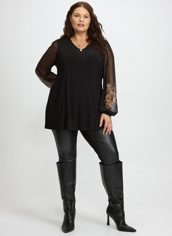 Laura Printed Mesh Sleeve Top