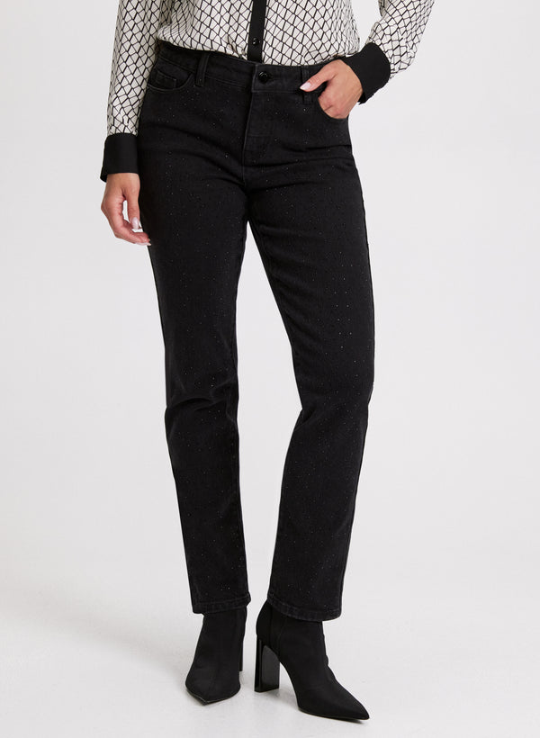 laura Rhinestone Detail Straight Leg Jeans