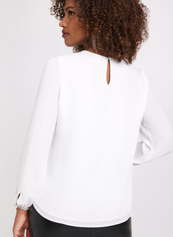 Laura Rhinestone Embellished Keyhole Blouse
