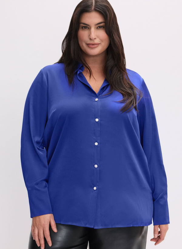 Laura Rhinestone Embellished Satin Blouse