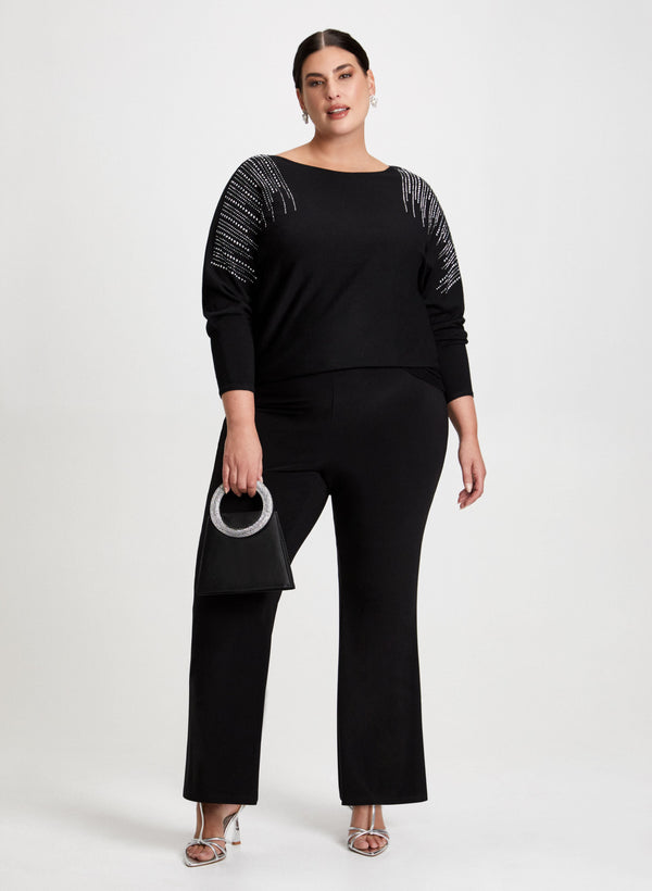 laura Rhinestone Motif Sweater & Bootcut Pants