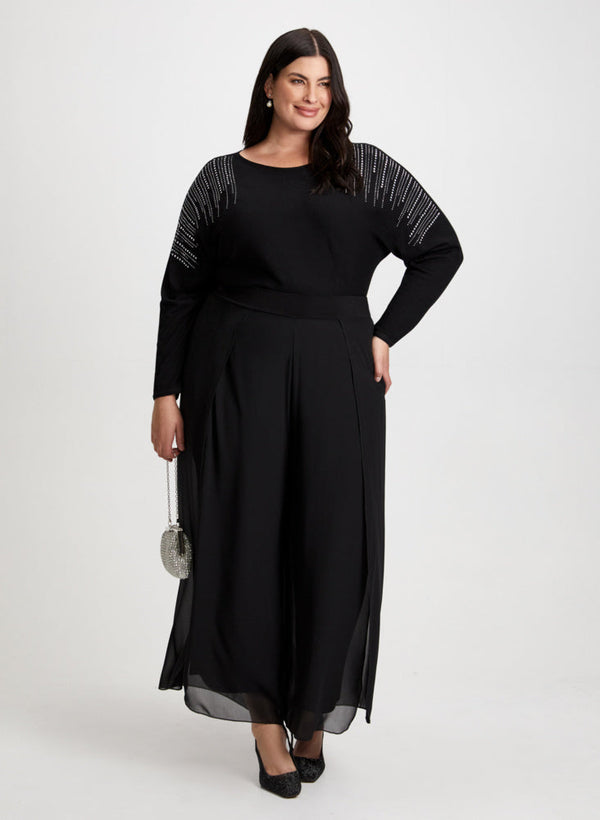 laura Rhinestone Motif Sweater & Wide Leg Pants