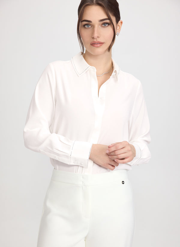 laura Rhinestone Trim Blouse