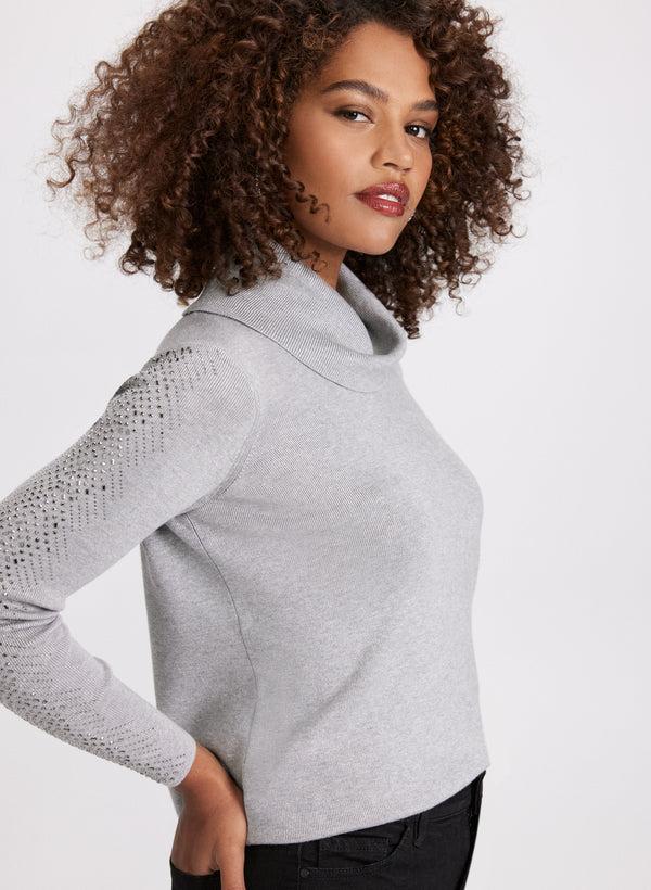 Laura Rhinestone Trim Knit Sweater