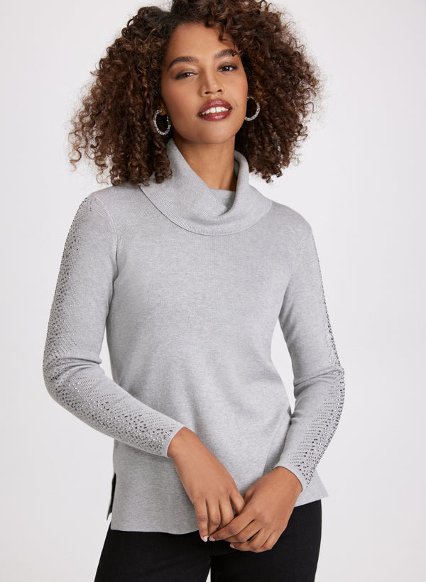 laura Rhinestone Trim Knit Sweater